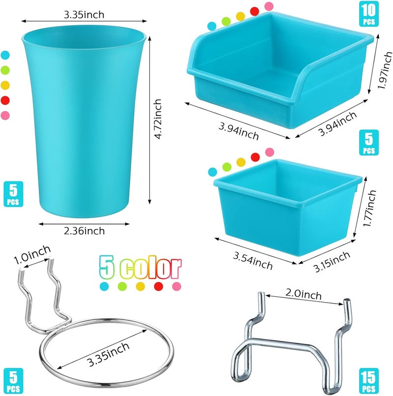 Yookeer 20 Pcs Pegboard Bins and Cups with Hooks and Loops Peg Assortment Organizer Accessories Various Tool Organizer Pegboard Baskets Set for Garage Workshop Workbench Office(Mixed Color) - Image 2